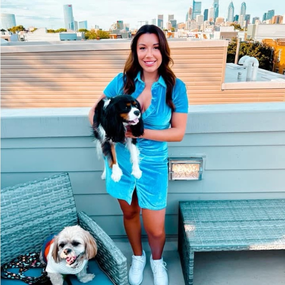 Blue Velvet Short Sheeve Dress